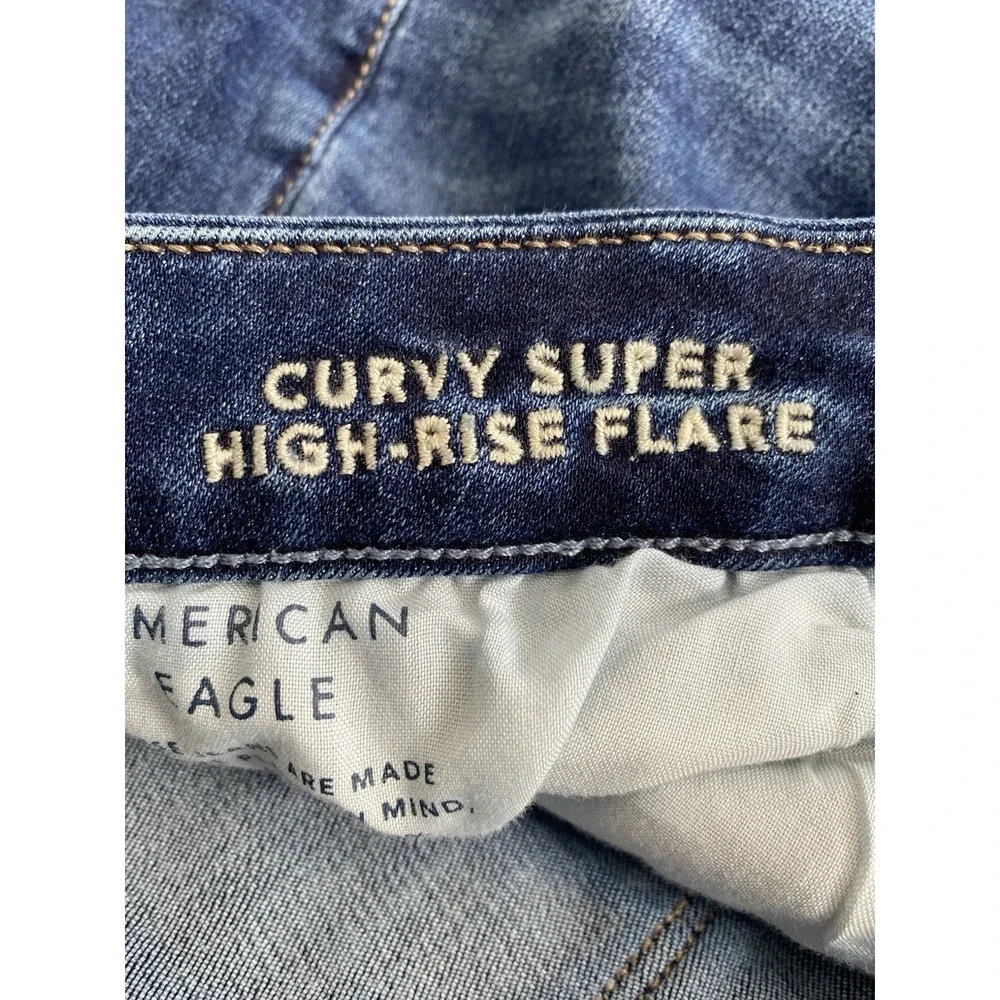 American Eagle Curvy Super Hi-Rise Flare Blue Jeans Womens 18 Regular Casual - Picture 7 of 10